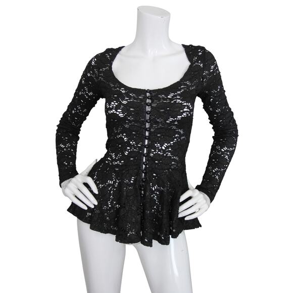 Betsey Johnson Vintage Y2K Cardigan Floral Mesh Lace Sheer Peplum Medium - Picture 1 of 5